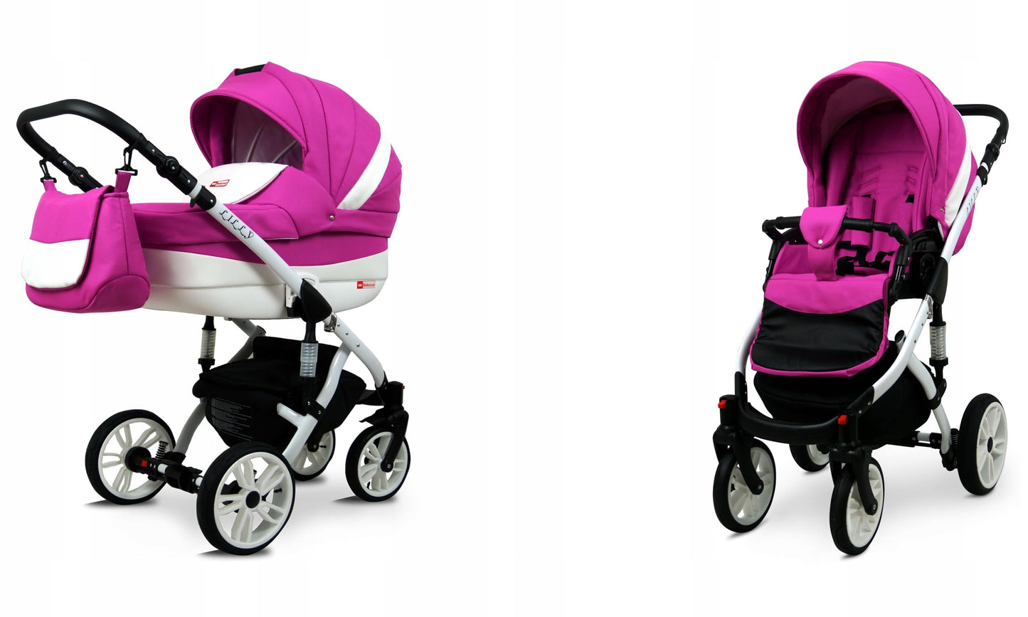 BabyLux® Bambimo Kinderwagen Set 3 in 1 - Lilly - incl. Babywanne, Buggy Sportsitz, Auto-Babyschale - Autositz - Kinderwagenset - Kombikinderwagen mit Wickeltasche, Regenschutz usw.