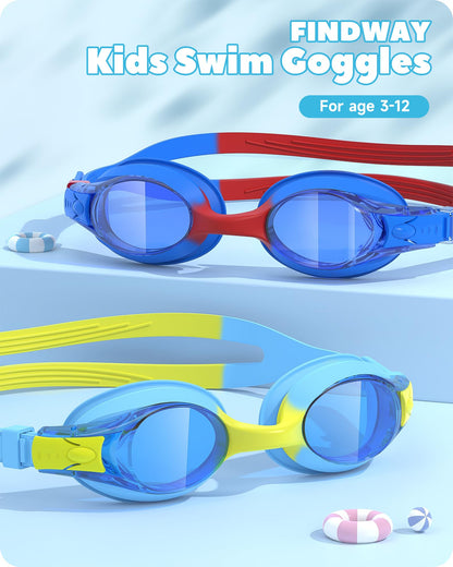 Findway Schwimmbrille Kinder,Schwimmbrille für Kinder Jungen Mädchen Junior, UV-Schutz Anti Nebel Kinder Schwimmbrille für Alter 3-12 Jahre