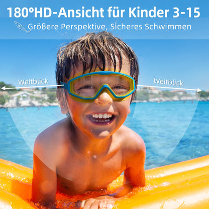 Water Space Swimming Goggles for Children 3-15, Panoramic View, Anti-Fog, No Leaking, Swimming Goggles for Swimming Pool and Beach
