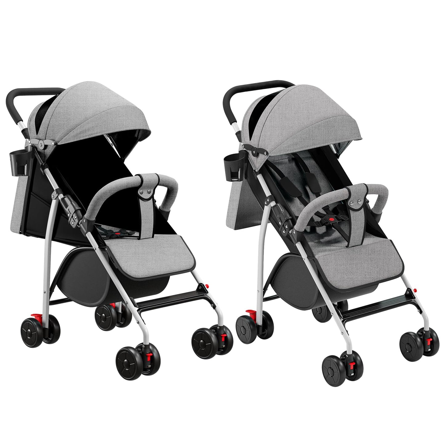 Buggy für Babys, ultraleicht, kompakt, faltbar und neigbar, von Geburt bis 25 kg, mit Trolley-System, Regenschutz inklusive, ausziehbarer Haube, C-schwarz