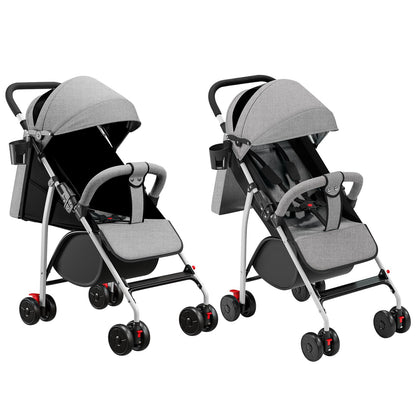 Buggy für Babys, ultraleicht, kompakt, faltbar und neigbar, von Geburt bis 25 kg, mit Trolley-System, Regenschutz inklusive, ausziehbarer Haube, C-schwarz