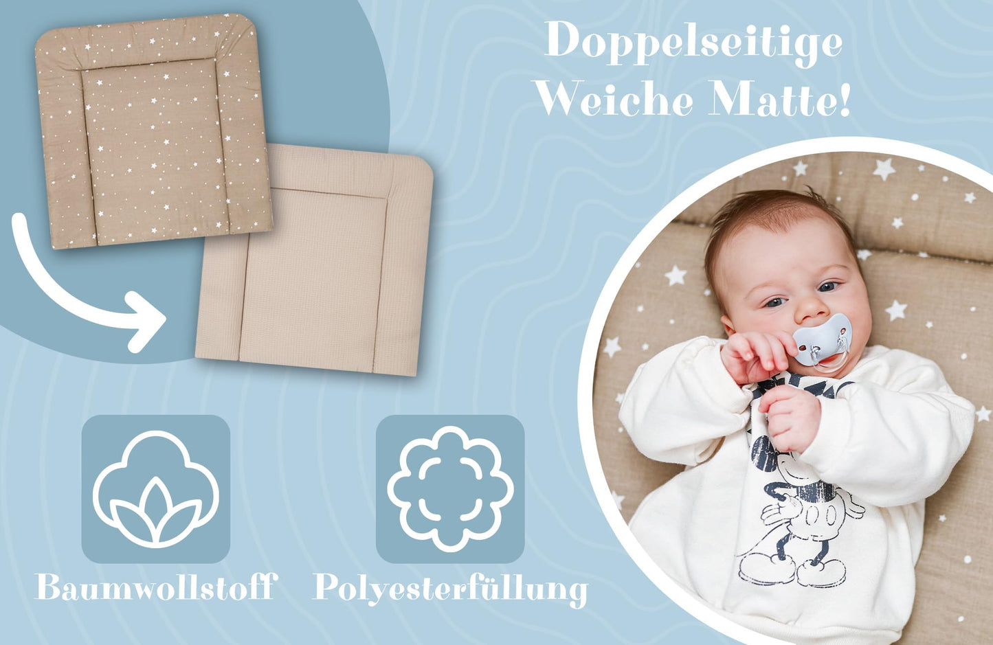 Wickelauflage Wickelunterlage aus Baumwolle 75x72 cm - Weich und waschbar Wickelunterlage für Babys Wickelmatte aus Stoff für Wickeltisch Wickelkommode oder Waschmaschine 75 x 72 Wilde Rose