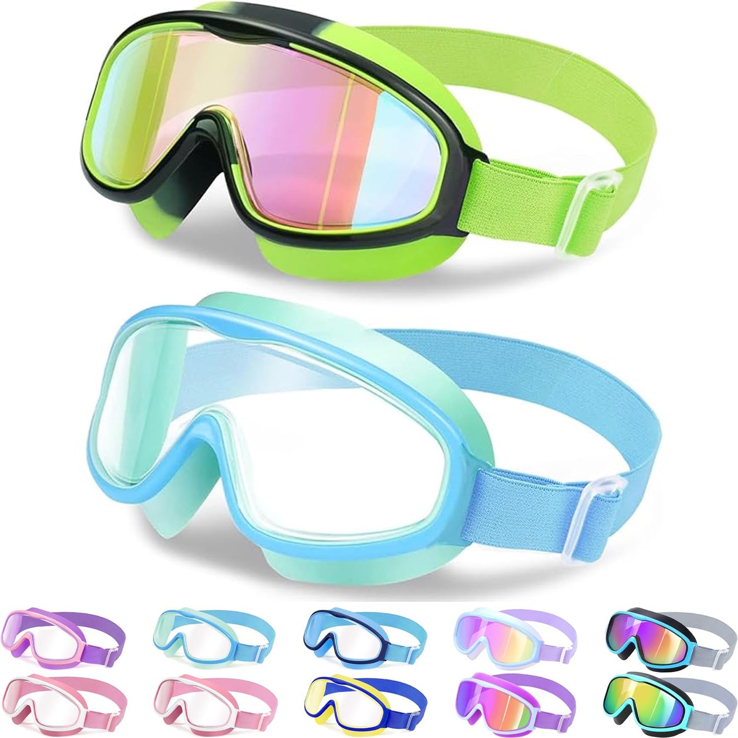 Vvinca Kids Swimming Goggles with Comfort Fabric Strap Wide Angle Anti-Fog UV Protection Waterproof Swimming Goggles for 3-14 Years