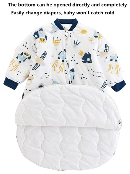 Chilsuessy Baby Sleeping Bag Winter with Removable Long Sleeve Organic Cotton Baby Sleeping Bag Small Children All-Year Sleeping Bag Pyjamas for Boys and Girls, Crown/2.5 Tog, 75-90 cm