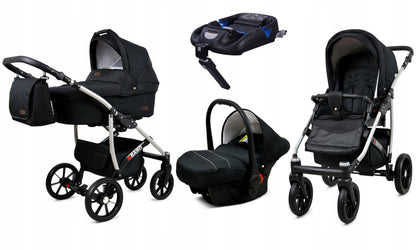BabyLux® Bambimo Qbaro 3-in-1 Pushchair Set Including Baby Carrycot, Buggy Sports Seat, Car Seat - Car Seat - Pram Set - Combination Pram with Changing Bag, Rain Cover etc. 