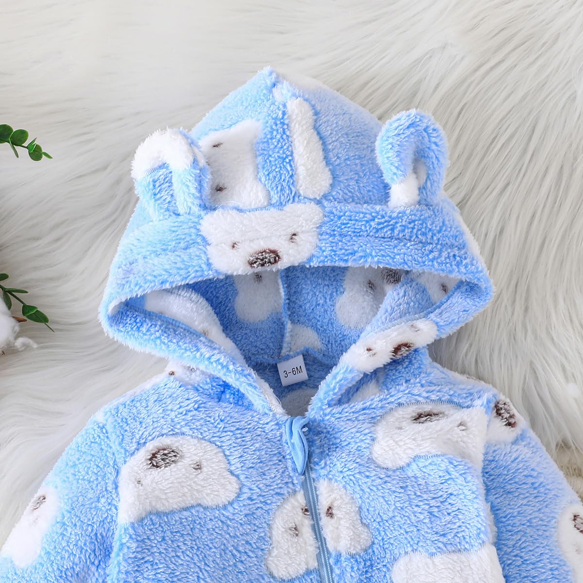 Yanmucy Newborn Baby Winter Romper with Hood Cartoon Bear Baby Snowsuit Warm Fleece Zip Baby Girl Boy Jumpsuit 0-18 Months