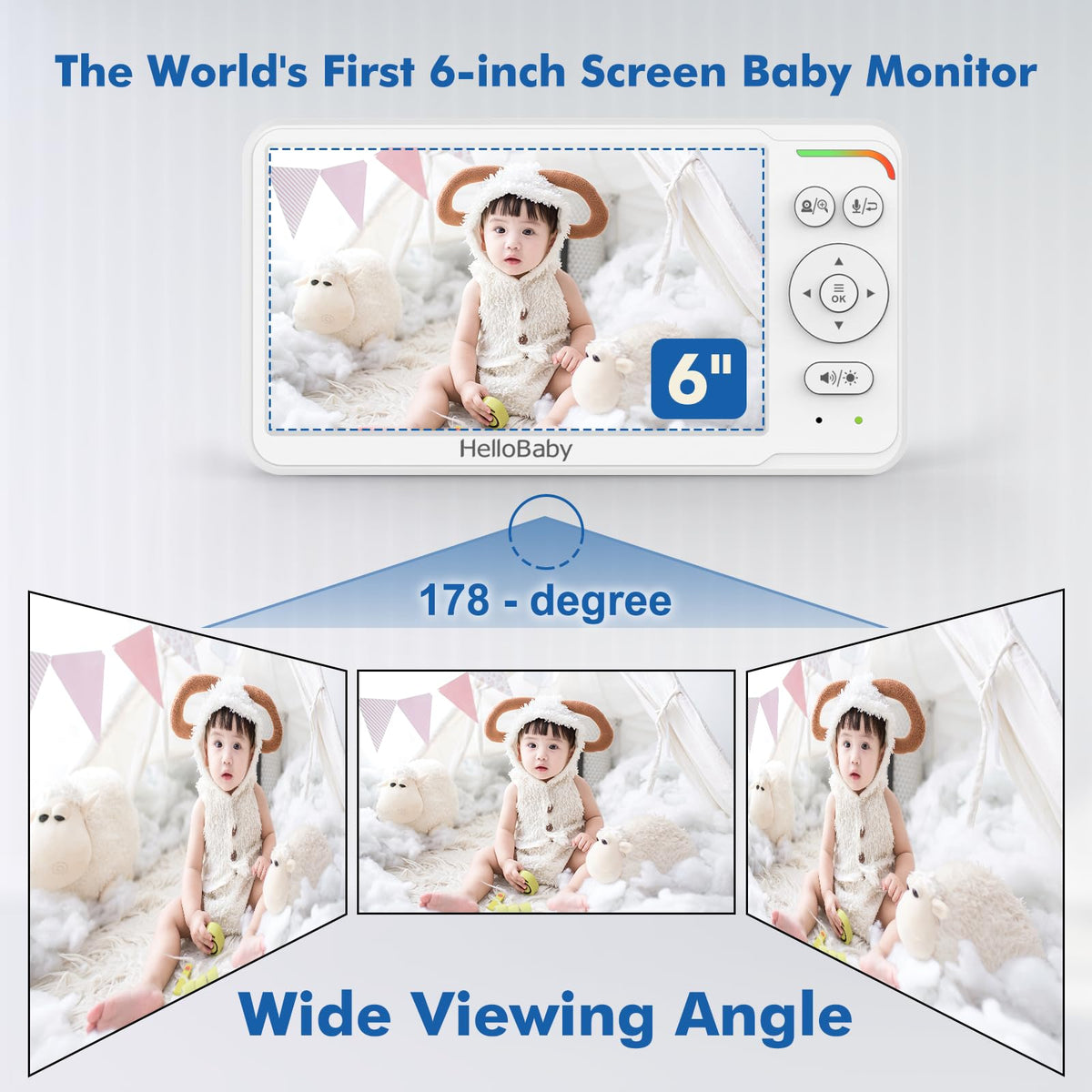 HelloBaby Babyphone mit Kamera, Kein WLAN, 5" IPS, HB6550, 3500 mAh | 355° Schwenken-120° Neige-Zoomen, Babyfone ohne WLAN, 2 Wege Audio, Temperatur, 8 Schlaflieder, Nachtsicht, Kabel-Kamera