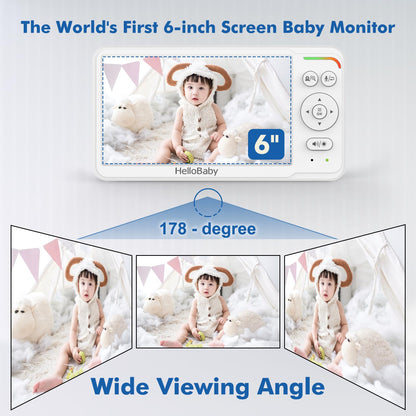 HelloBaby Babyphone mit Kamera, Kein WLAN, 5" IPS, HB6550, 3500 mAh | 355° Schwenken-120° Neige-Zoomen, Babyfone ohne WLAN, 2 Wege Audio, Temperatur, 8 Schlaflieder, Nachtsicht, Kabel-Kamera