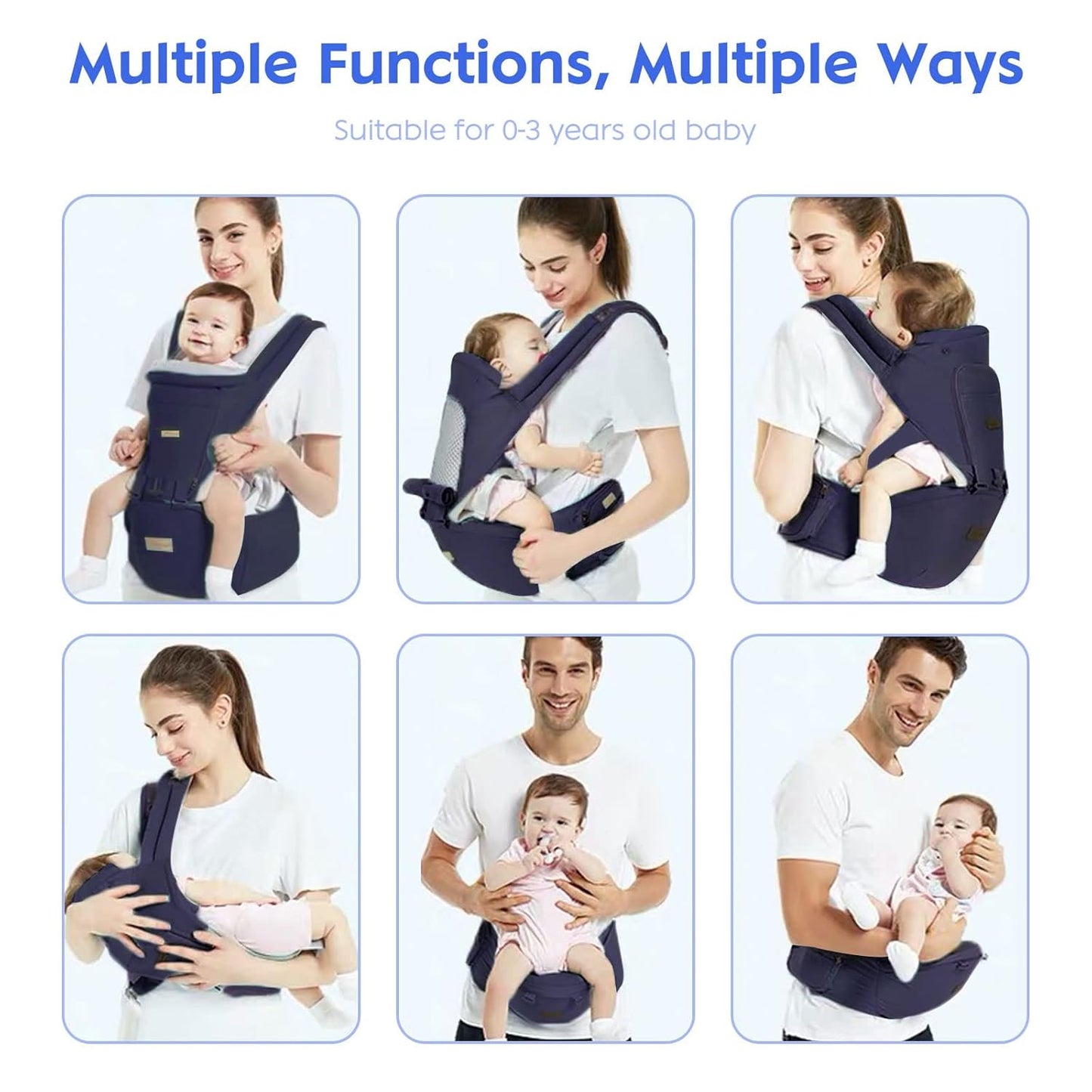 Baby Carrier Newborn with Hip Seat 3-in-1 Baby Carrier Ergonomic Breathable and Soft Baby Belly Carrier for Baby 0-36 Months, Baby Back Carrier 0-18 kg