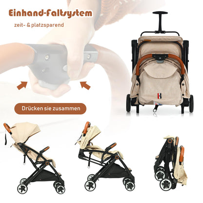 DREAMADE Children's Buggy Foldable with Reclining Function, Pram for Baby 0-3 Years, Foldable Buggy with 5-Point Safety Belt & Storage Basket & Brake (Grey)