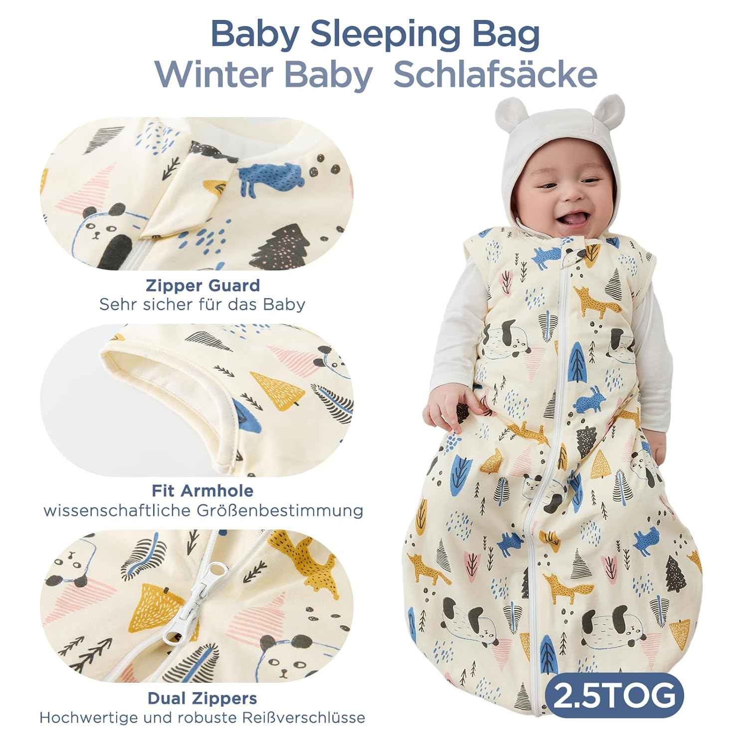 Duomiaomiao 3.5 Tog Baby Sleeping Bag, 100% Cotton Baby Sleeping Bag, Winter, Girls Newborn, Boys Sleeping Bag, Warm Newborn Children (100)