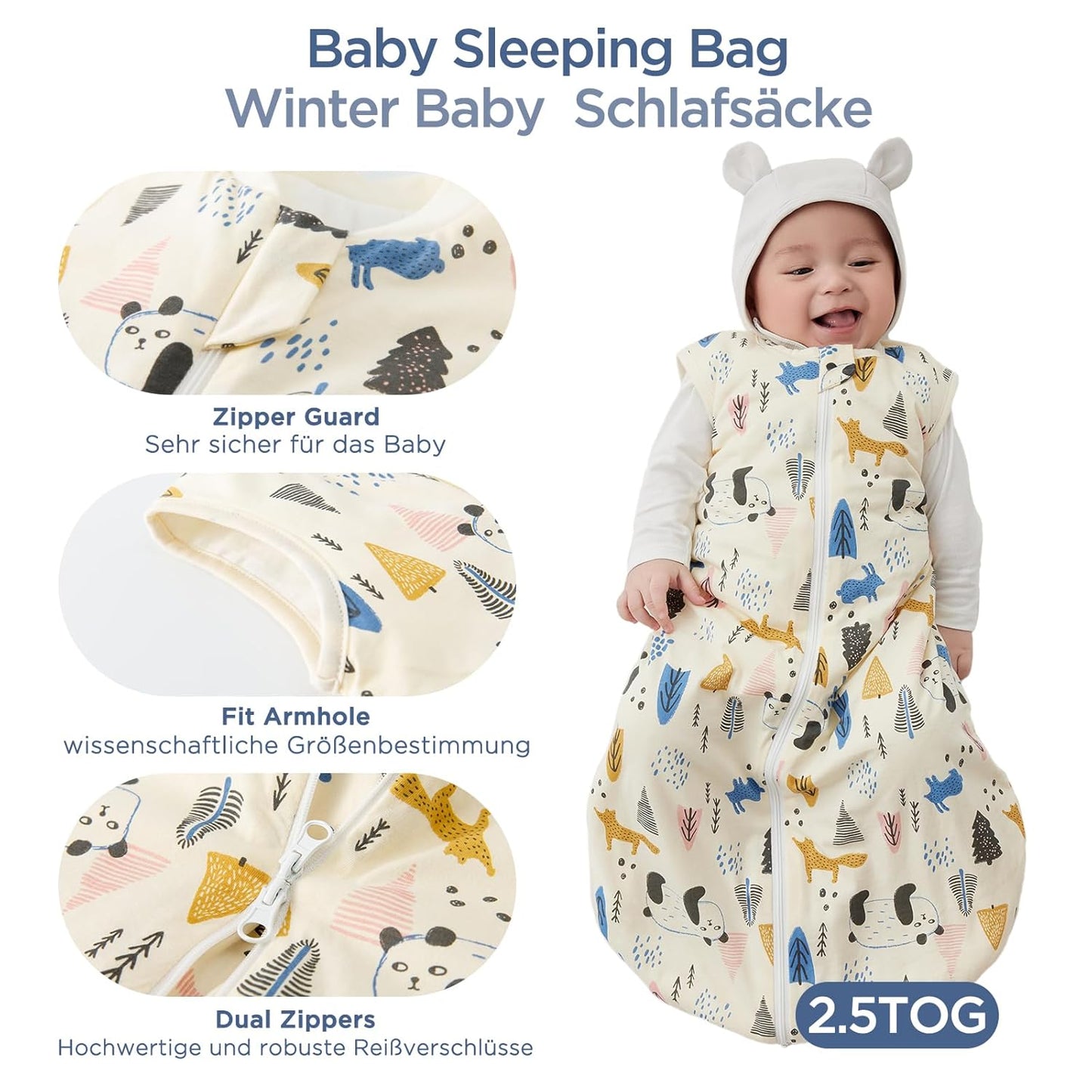 Duomiaomiao 3.5 Tog Baby Sleeping Bag, 100% Cotton Baby Sleeping Bag, Winter, Girls Newborn, Boys Sleeping Bag, Warm Newborn Children (100)