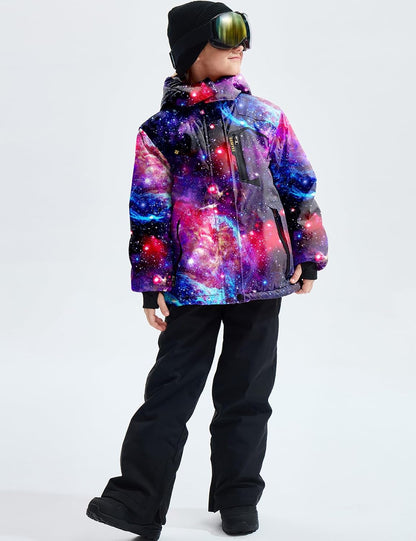 Gemyse Boys' Waterproof Ski Jacket, Windproof Fleece Jacket, Outdoor Winter Jacket, Rain Jacket with Hood