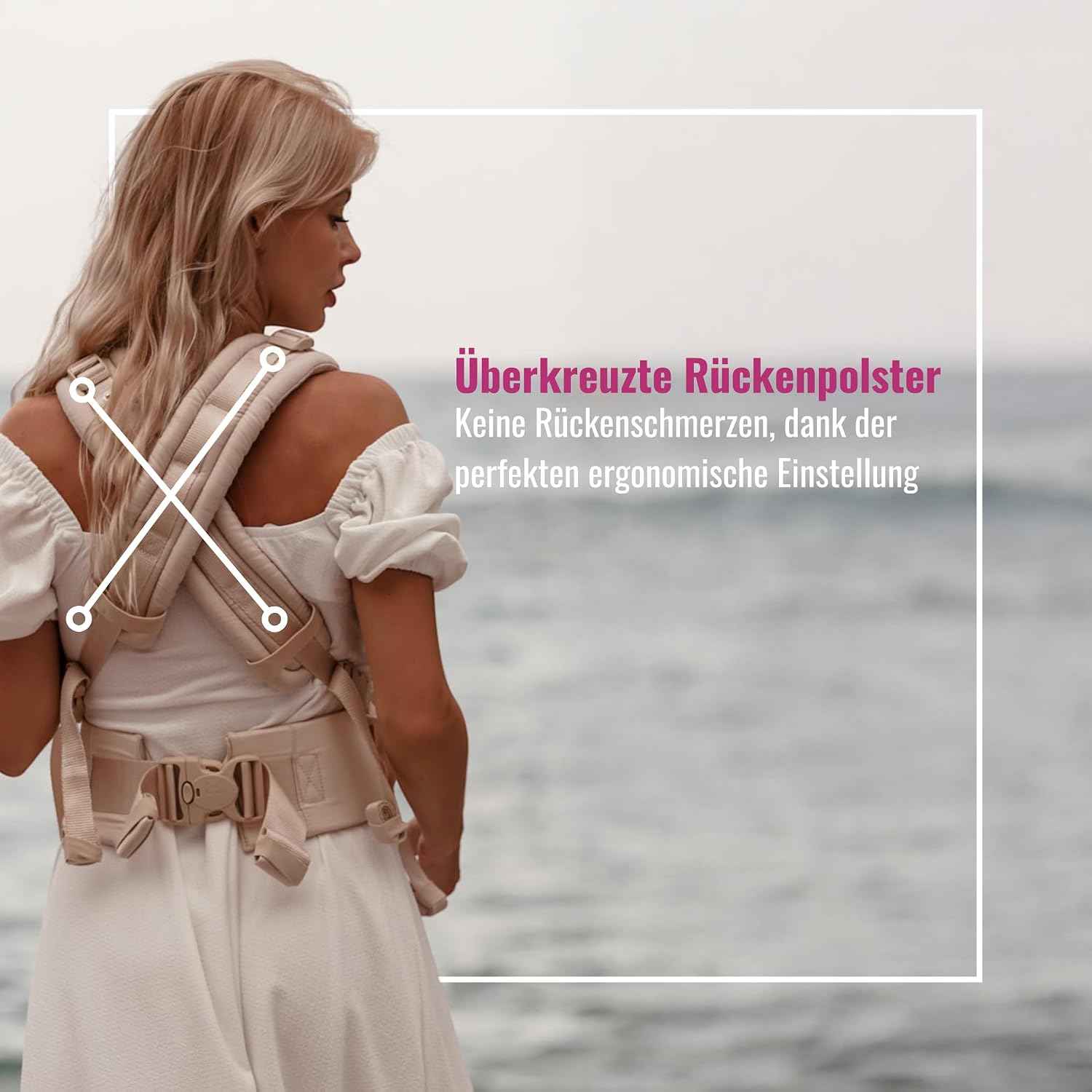 KOKADI Flip X Diorite Stars (Unisize)-Perfekte Kombi aus Fullbuckle & dem Tragen überkreuzt -Ab Geburt - 15 kg,handgefertigt aus 100%Bio-Baumwolle –Ergonomische Babybauchtrage Rückentrage Tragetasche