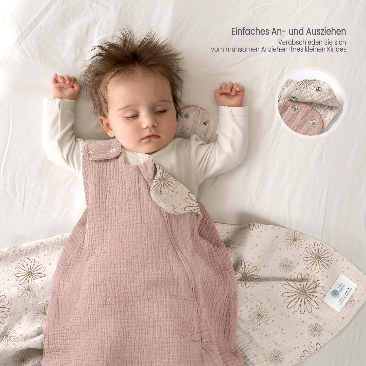 lulumoon Baby Sleeping Bag for 3-9 Months: Muslin Sleeping Bag Baby for Boys and Girls - Cotton Baby Sleeping Bag for 70 cm All-Year Children's Room
