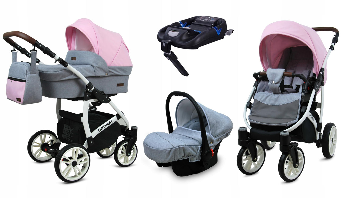 BabyLux® Kinderwagen Set 4 in 1 - Optimal - incl. Babywanne, Buggy Sportsitz, Auto-Babyschale, ISOFIX-Basisstation - Autositz - Kinderwagenset - Kombikinderwagen mit Wickeltasche usw.