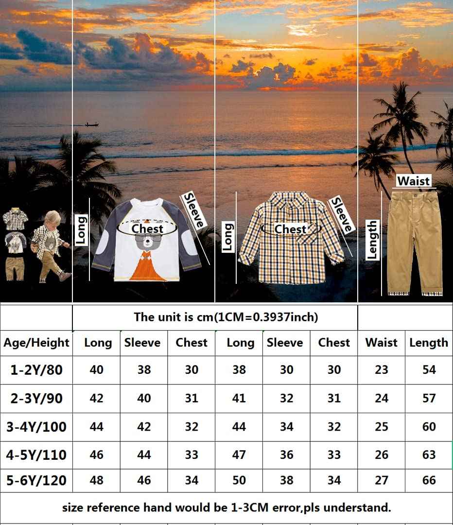 MERCIYD Toddler Boys Casual 3-Piece Clothing Set T-Shirt + Checked Shirt + Khaki Trousers