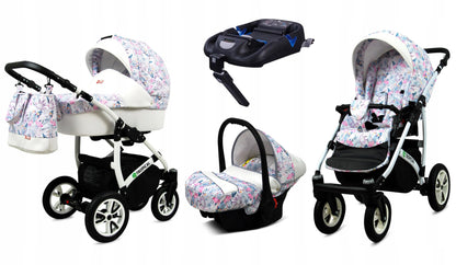 BabyLux® Bambimo Pushchair Set 3 in 1 - Tropical - incl. Baby Carrycot, Buggy Sports Seat, Car Seat - Pram Set - Combination Pram with Changing Bag, Rain Cover etc.