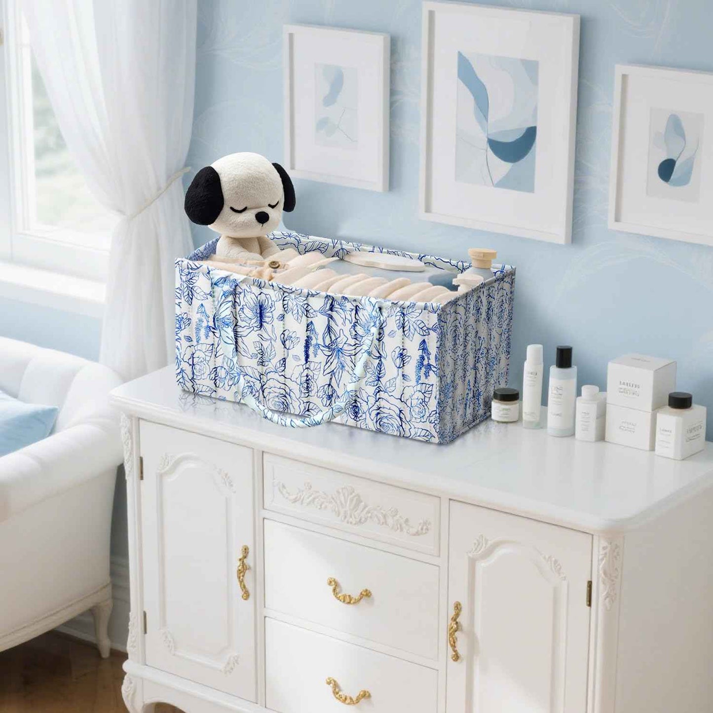 Changing Table Organiser, Baby Changing Table Organiser, Nappy Bag with Compartments and Handles, Newborn Baby Essentials, Gift Basket for Changing Children, Storage Basket for Changing Table