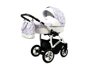 BabyLux® Bambimo Pushchair Set 3 in 1 - Tropical - incl. Baby Carrycot, Buggy Sports Seat, Car Seat - Pram Set - Combination Pram with Changing Bag, Rain Cover etc.