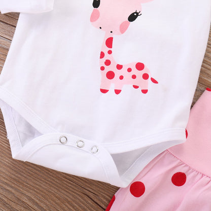 Juflam Neugeborene Baby Mädchen Kleidung Giraffe Strampler+Rosa Punkt Hose+ Hat 3Pcs Bekleidungssets