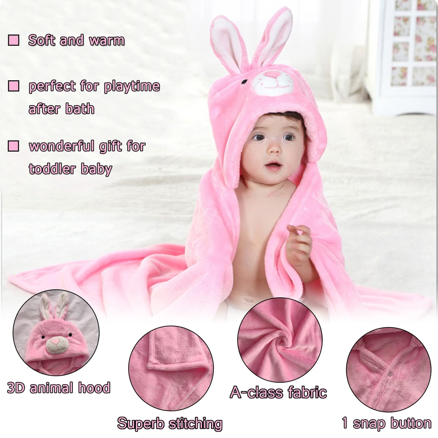 Doladola Baby Decke Babys Tier Design，Flanell Kinder Decke Kapuzenhandtuch für Mädchen und Jungen，Baby Kapuze Badeponcho Kinder Warm（gelbe Ente）