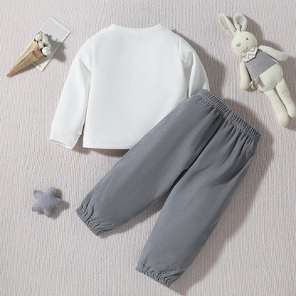 Kleinkind Baby Jungen Outfit Farbblock Brief Druck Sweatshirt Top + Einfache Hose Baby Herbst Frühling 2-teilige Kleidung Set