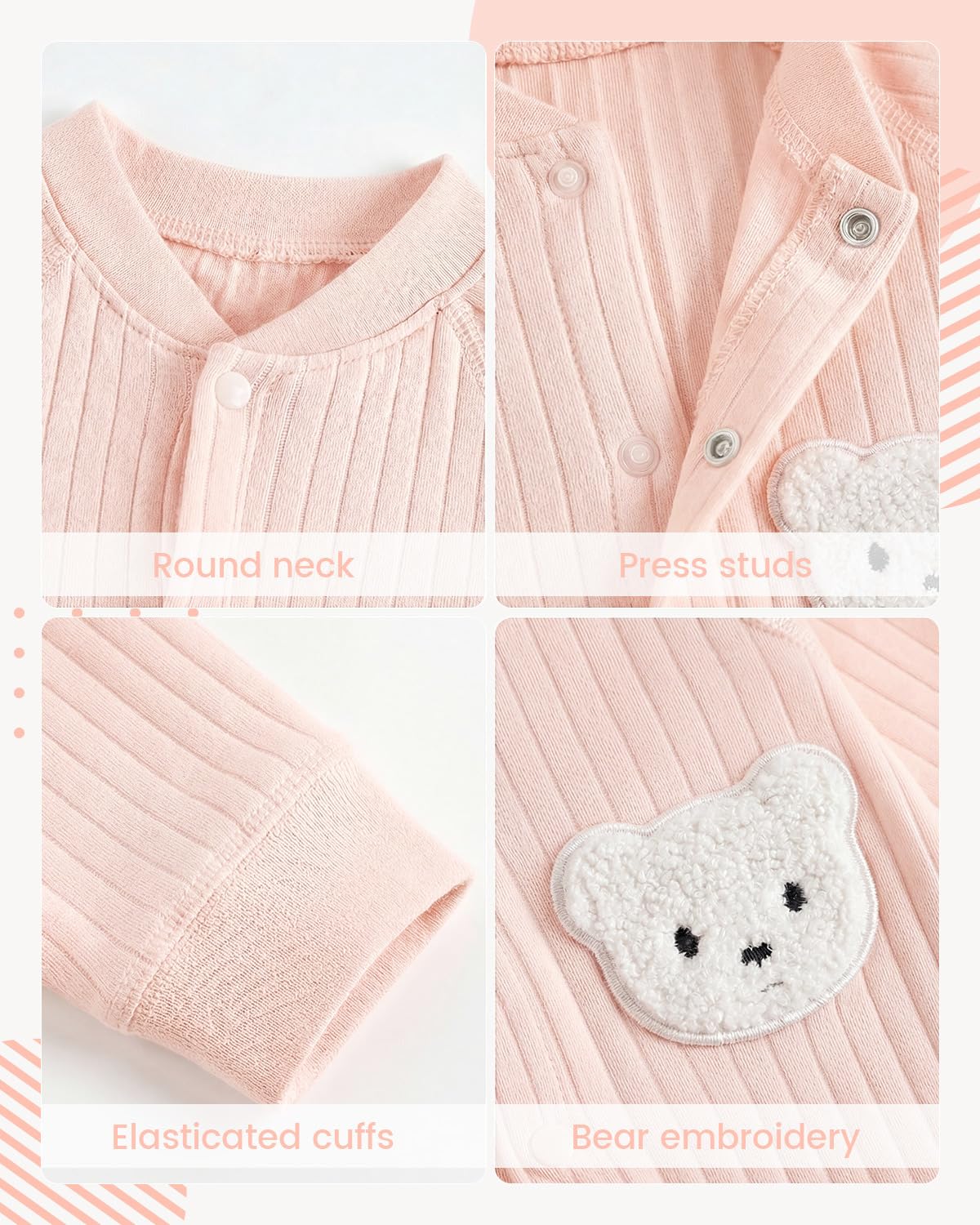 Baby Strampler Neugeborene Baumwolle Jumpsuit 2er-Pack Langarm Einteiligen Overall Kleidung für Baby Junge und Mädchen 0-12 Monate