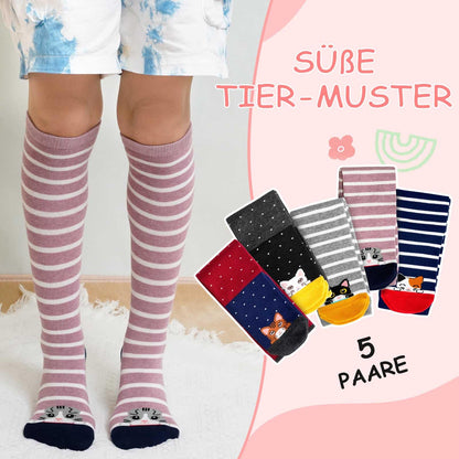 Mädchen Kniesocken Kindersocken: Overknee Strümpfe Lang gestreifte Kindersocken Tier Baumwollsocken Bunte gestreifte Socken Lustig ohne Naht Kniesocken Geschenk 2-12 Jahre 23-38 5 Paare