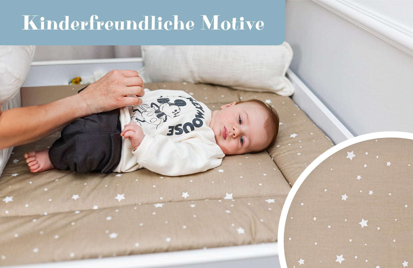 Wickelauflage Wickelunterlage aus Baumwolle 75x72 cm - Weich und waschbar Wickelunterlage für Babys Wickelmatte aus Stoff für Wickeltisch Wickelkommode oder Waschmaschine 75 x 72 Wilde Rose