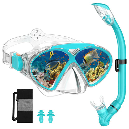 JEMULICE Taucherbrille Kinder, Schwimmbrille Kinder Schnorchelmaske für Jungen Mädchen, Tauchmaske mit Nasenabdeckung 180°Panorama HD Anti Nebel Anti-Leck Schwimmmaske für Kinder 4-16 Jahre