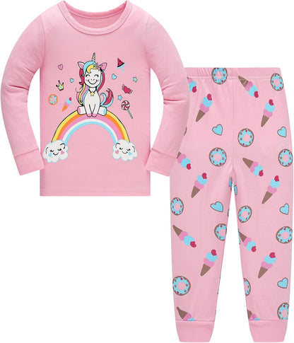TEDD Girls' Pyjamas, Cotton, Cute, Unicorn, Long Sleeves, Two-Piece Pyjamas Set, Kids’ Sleepwear, Winter, Christmas, Sizes 1-12 Years