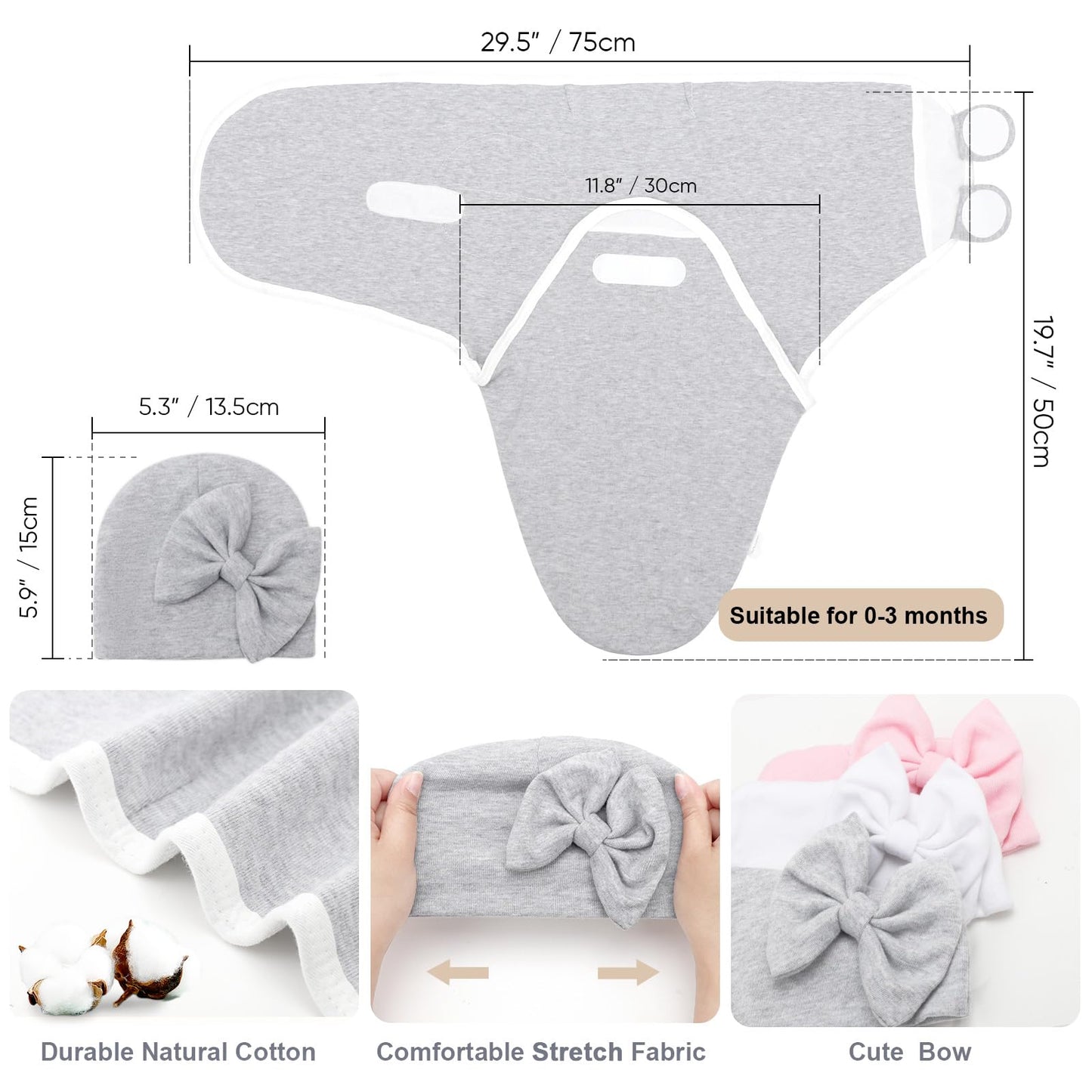 Neugeborene Swaddle Decke Hut Set Baby Gedruckt Swaddles Säugling Einstellbar Schlafsack für 0-3 Monate Mädchen Jungen