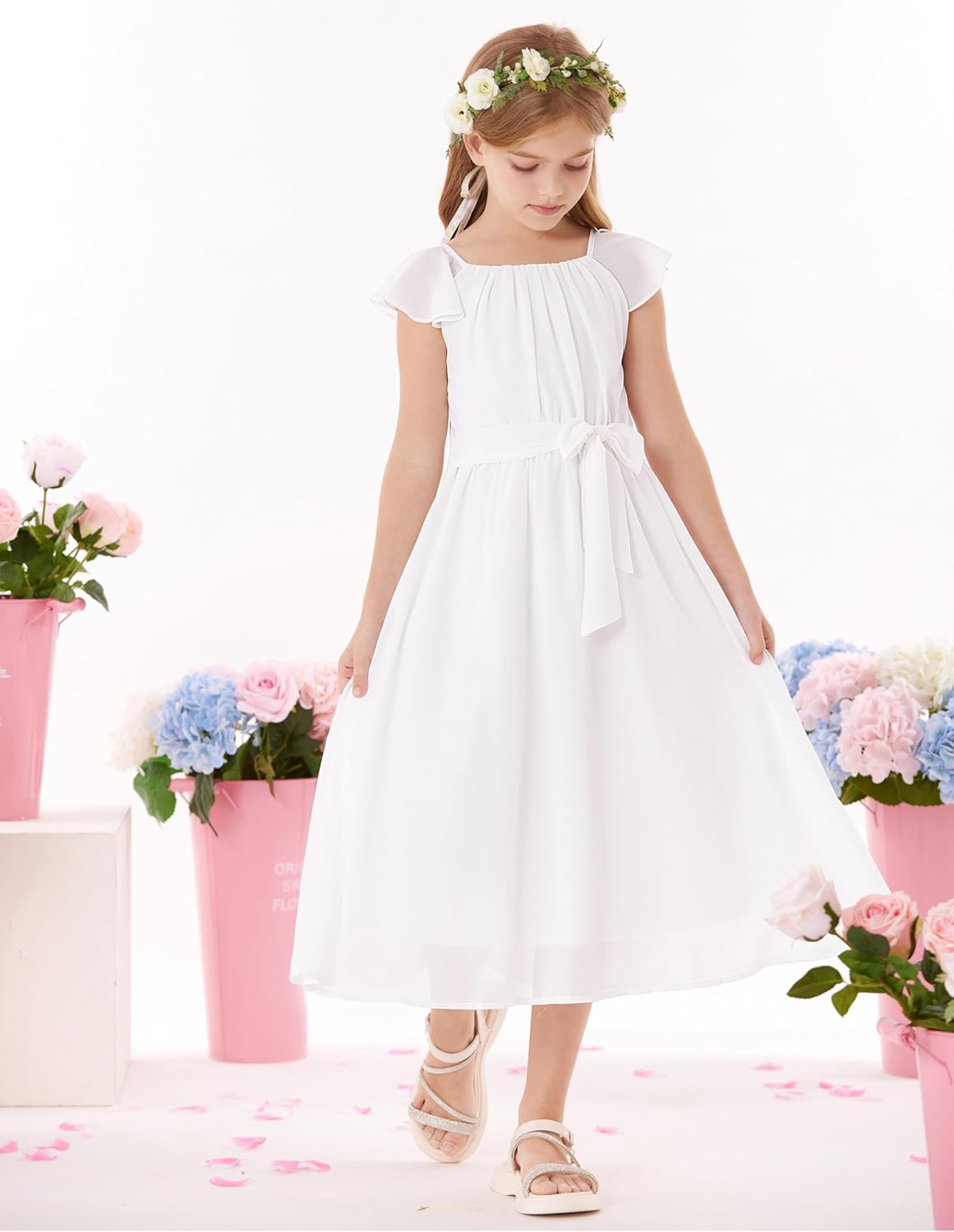 GRACE KARIN Girls Summer Dress Elegant Chiffon Princess Long Dress Wedding Guest Evening Dress for Teenage Girls 5-14 Years 