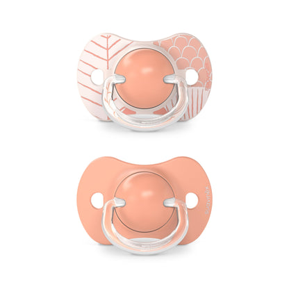 Suavinex, Set mit 2 Schnullern für Babys 0-6 Monate, Symmetrisch, Super weich und flexibel, Dreams Pink, 2er-Pack