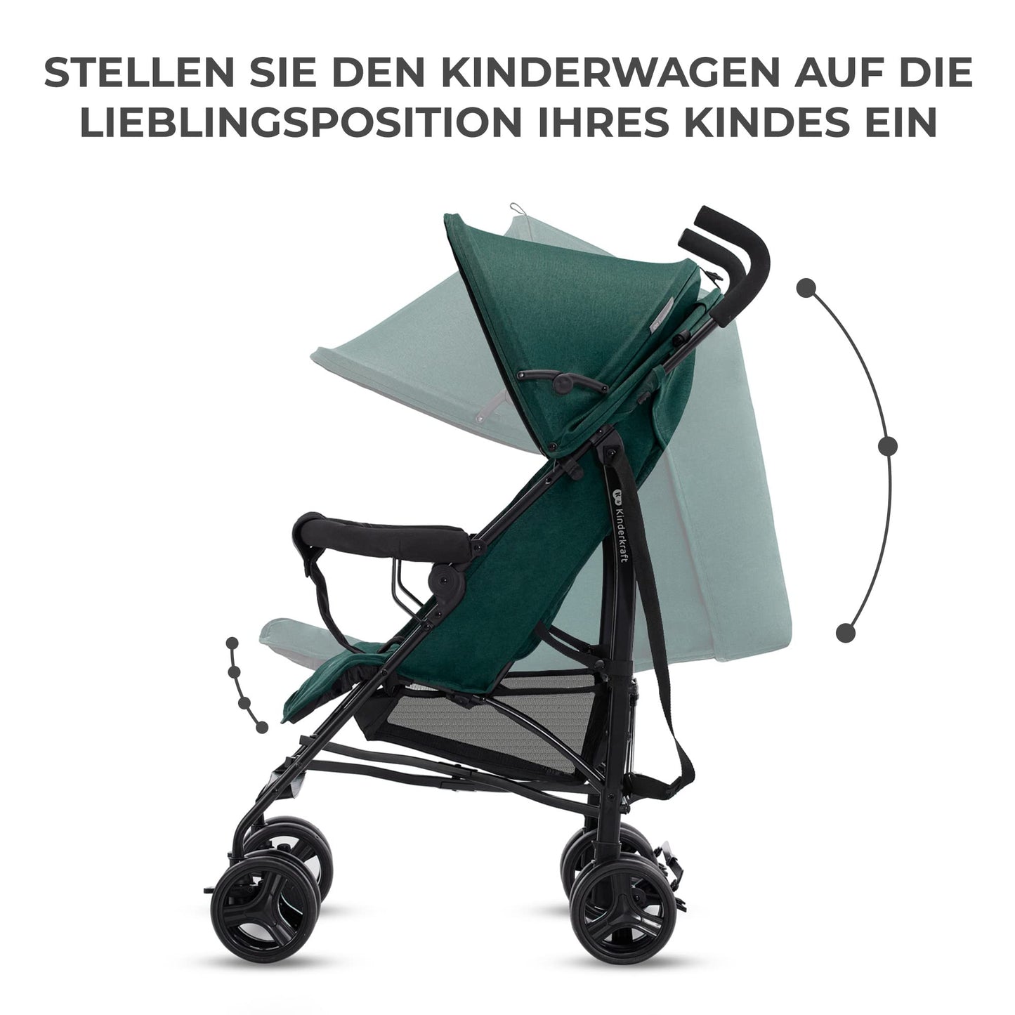 Kinderkraft TIK Kinderwagen, Liegebuggy, Sportwagen, Leicht - 6,5kg, Drehbare Vorderräder, Verstellbarer Griff, Stufenlose Einstellung der Rückenlehne, Schnelles Zusammenklappen, bis zu 17kg, Grün - Meloni2
