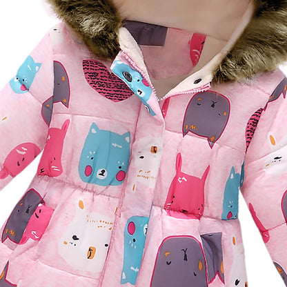 amropi Girls' Floral Winter Jacket with Fur Hood Warm Winter Coat Children's Jacket for 2-10 Years