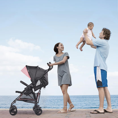 VEVOR Leichter Kinderwagen, kompakt, einfach zusammenklappbar, mit verstellbarer Rückenlehne, Rahmen aus Karbonstahl, großer Aufbewahrungskorb, Kinderwagen mit Schirm für Reisen und mehr, Schwarz/Pink - Meloni2