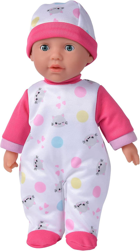 Simba 105140004 - Laura Cutie, Weichkörperpuppe mit Schlafaugen im süßen Kätzchenstrampler, 5 Sounds, 30cm, ab 12 Monaten