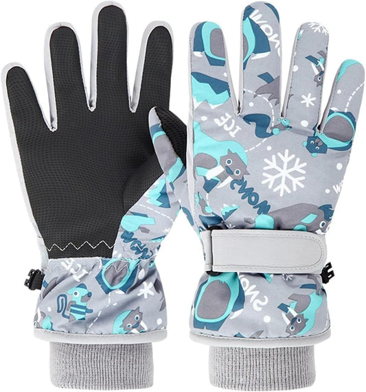 HNGEMSY Children's Winter Snow Gloves Ski Gloves for 2-13 Years Girls Boys PU Palm Waterproof Windproof Warm Fleece Winter Gloves
