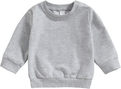 ESSECMBS Kleinkind Baby Jungen Daliy Sweatshirt Kleidung Langarm Rundhalsausschnitt Einfarbig Oberteile Kleiner Junge Frühling Herbst Baumwolle Hemd Kleidung
