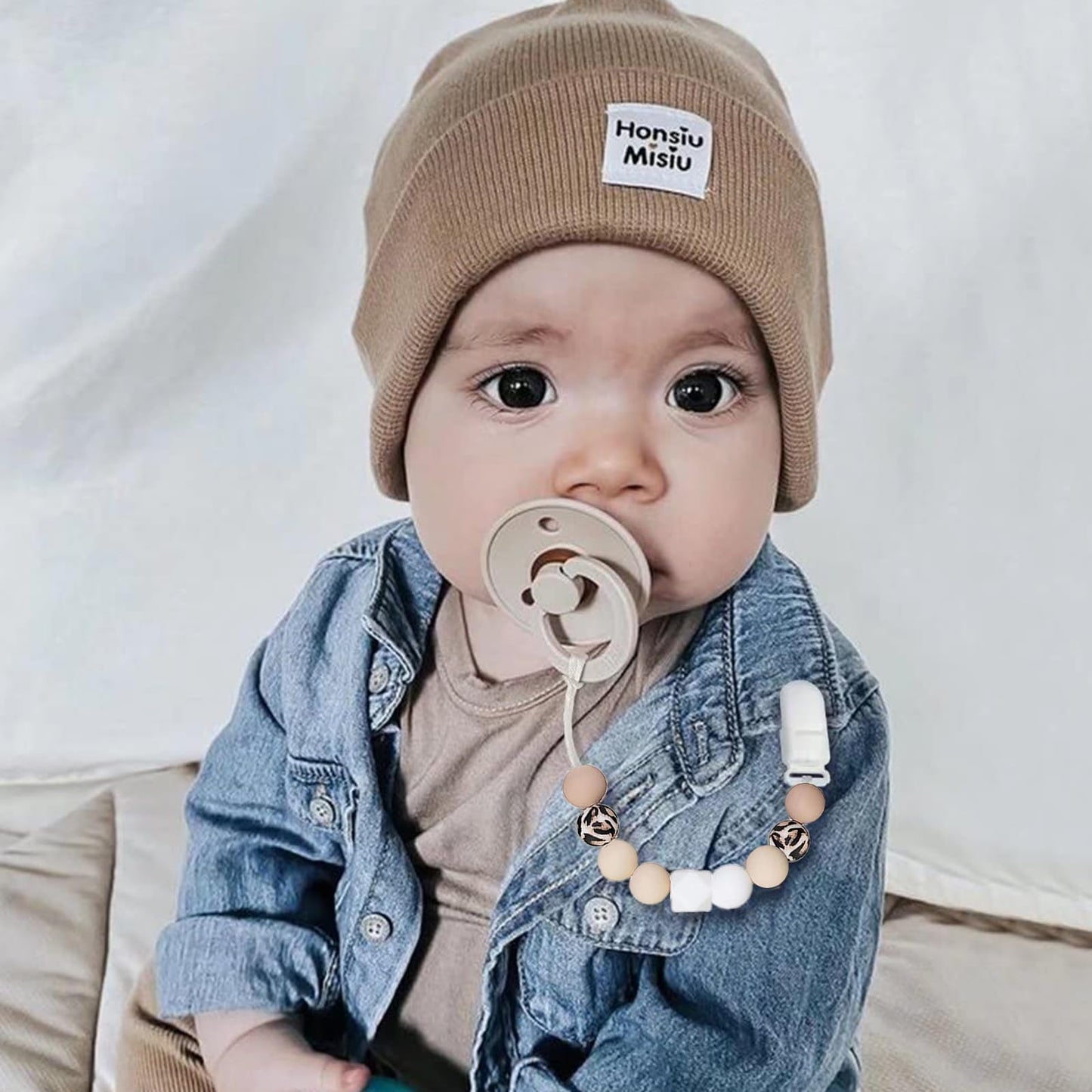 Schnullerkette aus Silikon,Schnullerband für Babys MäDchen und Junge,BPA-frei Sicherheitsgurte für Spielzeug,Einteiliger Schnullerhalter und Beißringspielzeug,2er-Pack (Leopard + Khaki)