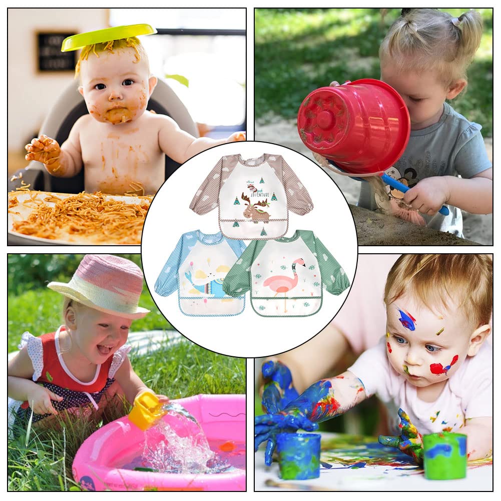 Vicloon Baby Lätzchen mit Lange Ärmeln,3PCS Ärmellätzchen Wasserdicht,Süßer Tierstil Baby Bibs Set für Essen Kunst Handwerk Malerei Bemalen Spielen für 6-24 Monaten