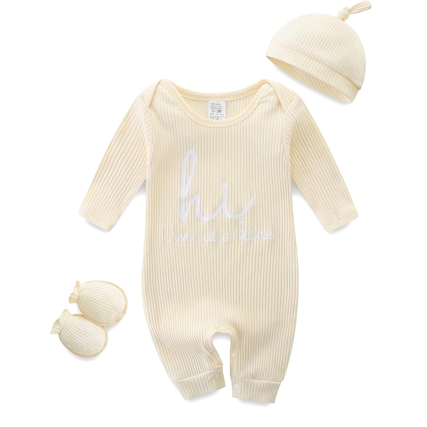 KIDDLETOWN Baby-Pyjama, Neugeborenen-Strampler, 3er-Pack, Schlafanzug mit Hut und Handschuhen, Baby-Pyjama aus Baumwolle, Langarm-Pyjama, Strampler, 0-3 Monate, Kleidung für Mädchen und Jungen