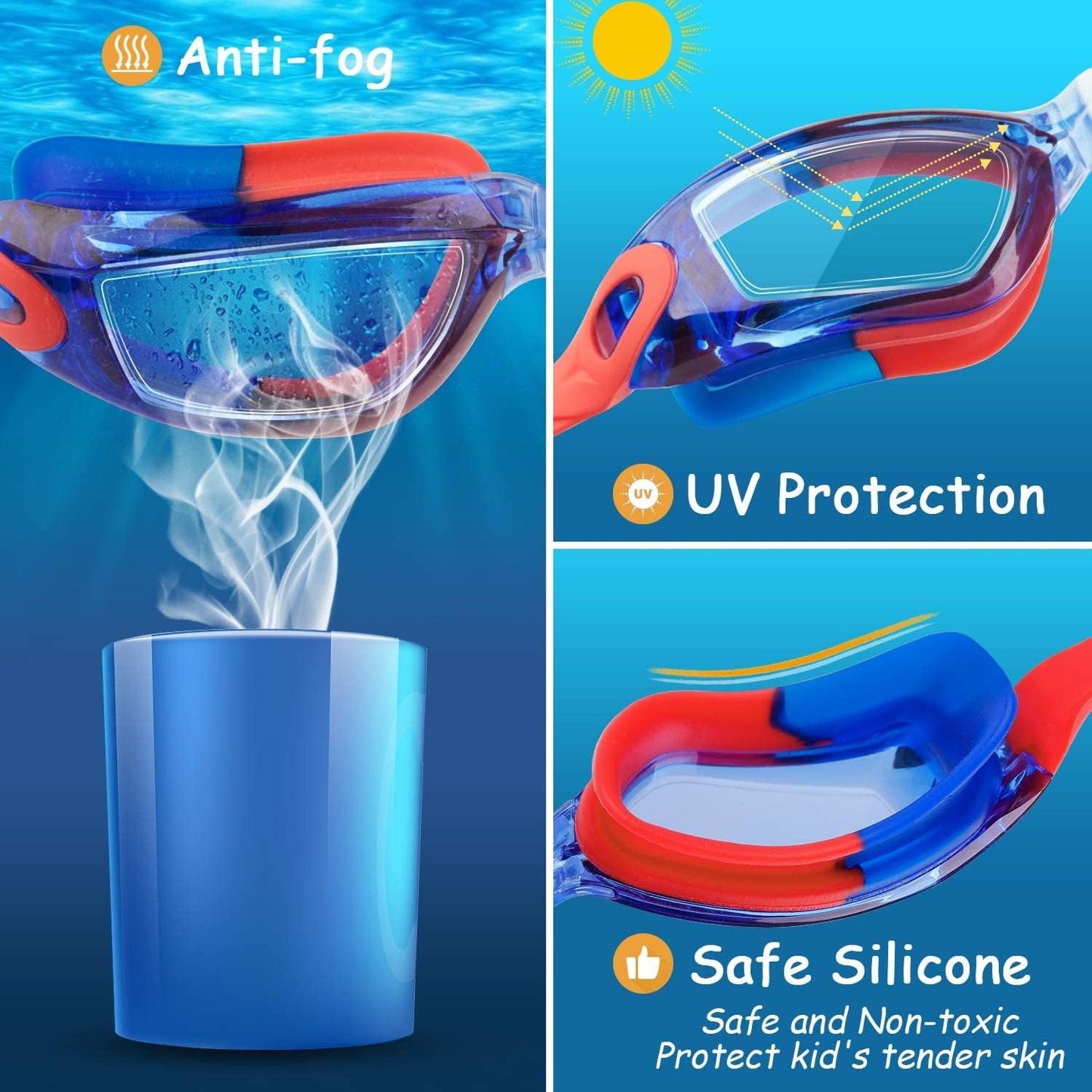COOLOO Schwimmbrille Kinder, 2 Stück Schwimmbrille für Kinder Kind Jungen Mädchen Junior 3-15 Jahre,Anti-Fog,Kein Auslaufen
