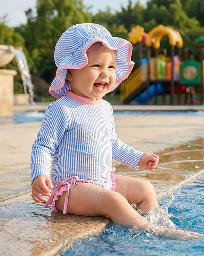 Baby Badeanzug Mädchen mit Sonnenhut Langarm UV Schutz Badebekleidung Für Baby-Mädchen Bademode Schwimmanzug