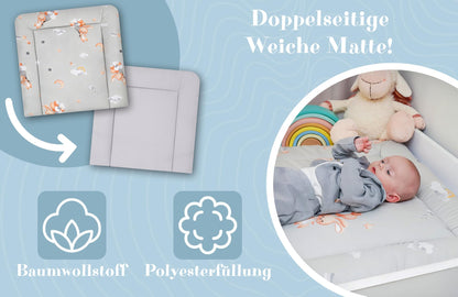 Wickelauflage Wickelunterlage aus Baumwolle 75x72 cm - Weich und waschbar Wickelunterlage für Babys Wickelmatte aus Stoff für Wickeltisch Wickelkommode oder Waschmaschine 75 x 72 Wilde Rose