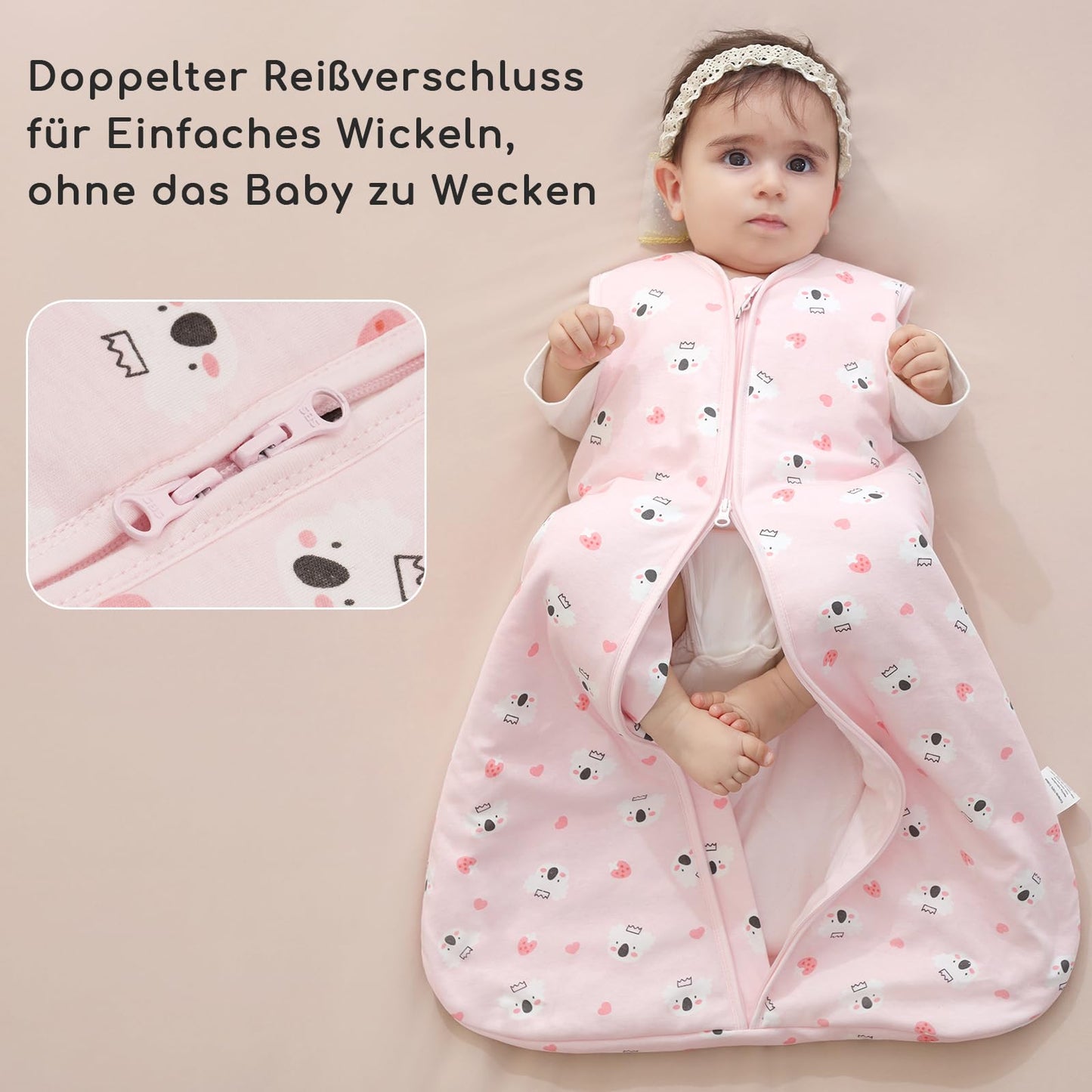 Yukkidds Baby Summer Sleeping Bag, 100% Cotton, 0.5 Tog, beige elephant, 0 - 6 months