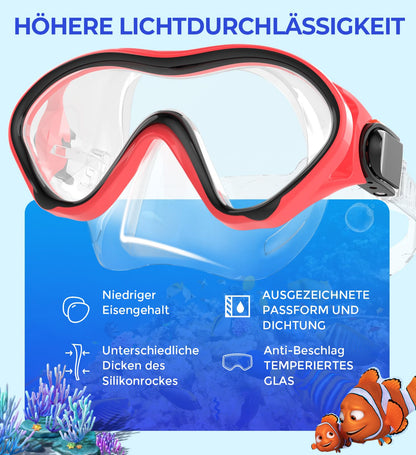 Sporzin Children's Diving Goggles Snorkel Set - Snorkel with Dry Snorkel Mask 180° Panoramic View HD and Anti-Fog Silicone Diving Mask and Swimming Goggles with Ear Plugs 4-12 Years