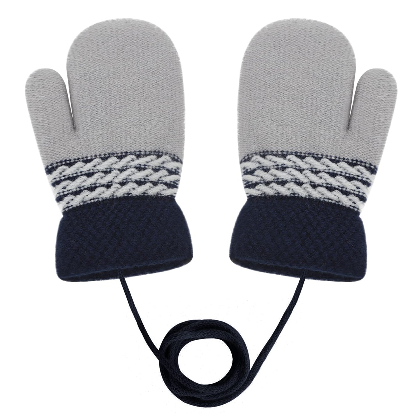 Kids Winter Gloves Mittens Baby Cartoon Mitten Neck Gloves Thick Double Knitted Glove with Plush,0 - 3 years old, Playing, Running, Skiing